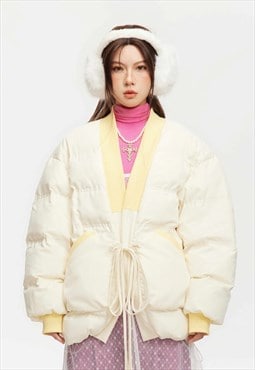 Kimono bomber Japanese style puffer jacket in cream