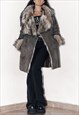 Y2k Fluffy Assymetrical Faux Fur Trim Coat