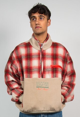 90'S TARTAN CHECKED QUARTER ZIP FLEECE