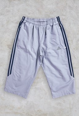 Vintage Adidas Grey 3/4 Shorts Sports Striped Medium