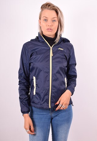 ASICS WOMENS VINTAGE RAIN JACKET SMALL BLUE 90S