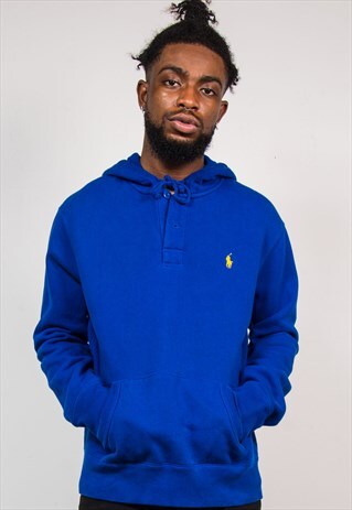 VINTAGE 90'S POLO RALPH LAUREN BLUE HOODIE SWEATSHIRT