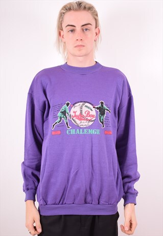 MENS VINTAGE SWEATSHIRT JUMPER LARGE PURPLE 90S