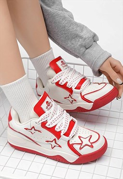 Star patchwork sneakers platform skater shoes in red