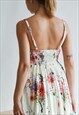 VINTAGE 90S PLEATED SPAGETTI STRAP FLORAL SUMMER DRESS S
