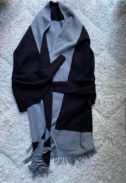 Y2k grey black wrap around trench style cardigan cape