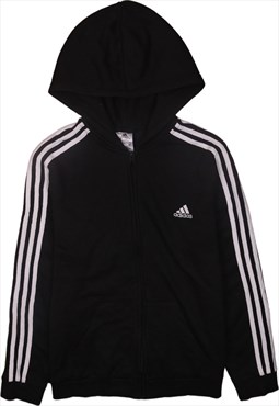 Vintage 90's Adidas Hoodie Striped Sleeves Full Zip Up Black