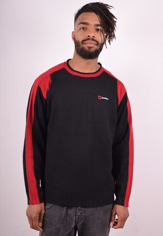 LOTTO MENS VINTAGE JUMPER SWEATER LARGE BLACK 90S