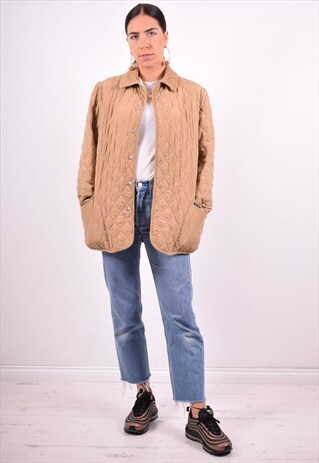 AQUASCUTUM WOMENS VINTAGE QUILTED JACKET MEDIUM BEIGE 90'S