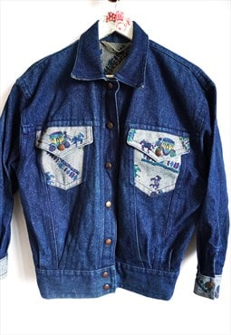 Vintage Denim Jacket Oversize Top Dark Blue Oversized