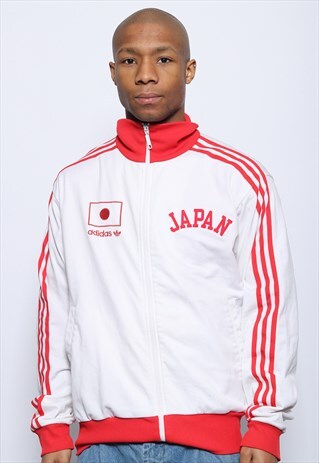 VINTAGE ADIDAS LOGO JAPAN FLAG TRACK JACKET WHITE RED