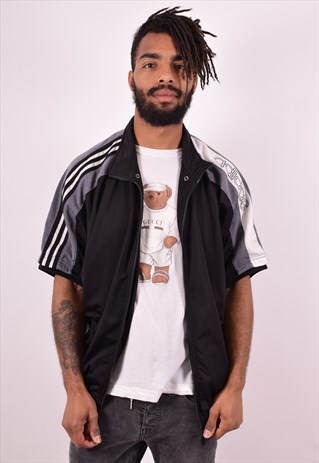 ADIDAS MENS VINTAGE TRACKSUIT TOP JACKET LARGE BLACK 90S