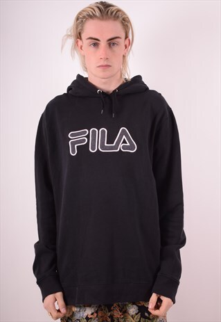 FILA MENS VINTAGE HOODIE JUMPER XXL BLACK 90S