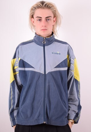 DIADORA MENS VINTAGE VELVER TRACKSUIT TOP JACKET MEDIUM 90S