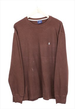 Vintage Ralph Lauren Waffle Tee Brown Long Sleeve With Logo