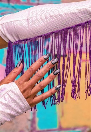 WHITE HOLO FRINGE ARM CUFF UNICORN IBIZA FESTIVAL