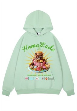 Food print hoodie psychedelic pullover raver top in green