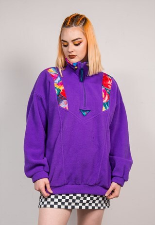 90'S VINTAGE PURPLE FLEECE QUARTER ZIP FESTIVAL JUMPER