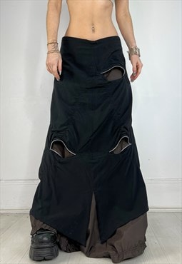 Vintage 90S Maxi Skirt Layered Archival Goth Zipper Y2k 00s