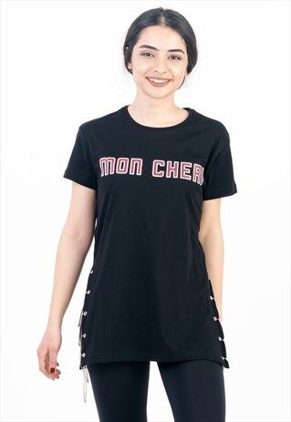 PRINTED BLACK T-SHIRT WITH CHAINS