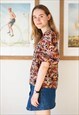 COLORFUL FLORAL HALF LENGTH SLEEVE BLOUSE TOP