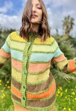 70's vintage multicolor hand knit wool cardigan