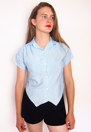 BABY BLUE CANDY STRIPPED CROPPED BLOUSE