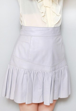 VINTAGE 1980'S SOFT LILAC LEATHER RUFFLED MINI SKIRT