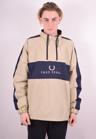 FRED PERRY MENS VINTAGE PULLOVER JACKET XL BEIGE 90S