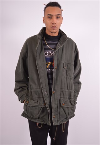 NAUTICA MENS VINTAGE PARKA JACKET LARGE KHAKI 90S