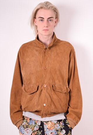 MENS VINTAGE LEATHER SUEDE JACKET LARGE BROWN 90S