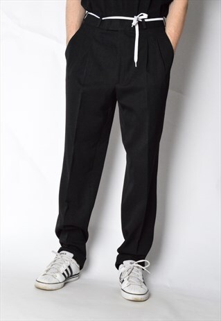 VINTAGE 90S BLACK MINIMALIST WOOL BLEND PANTS