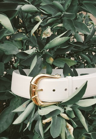 WHITE LEATHER GOLD BUCKLE BELT