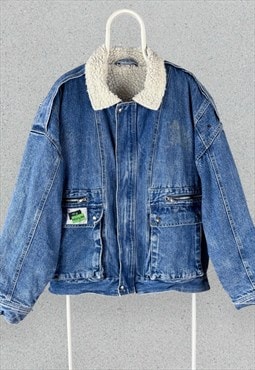 Vintage Blue Denim Jacket Sherpa Lined 90s Mens XL 52