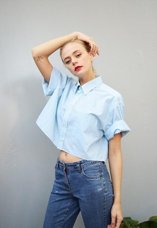 90'S MINIMALIST STRIPED OVERSIZED DESIGNER CROP TOP SHIRT