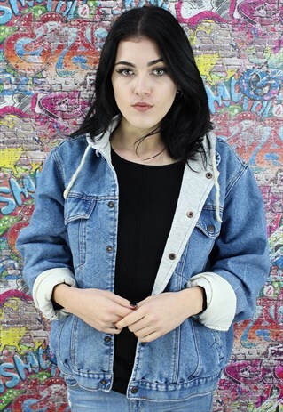 VINTAGE 80S MID BLUE BLANKET LINED DENIM JACKET. UNISEX.