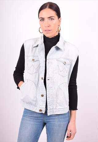 WOMENS VINTAGE DENIM GILET LARGE BLUE 90'S