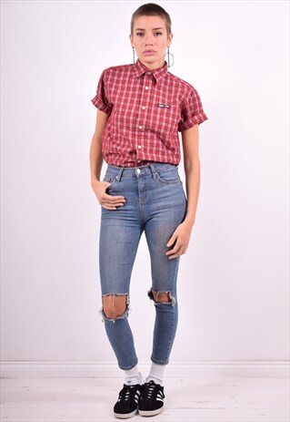 TOMMY HILFIGER WOMENS VINTAGE SHIRT SMALL RED CHECK 90'S
