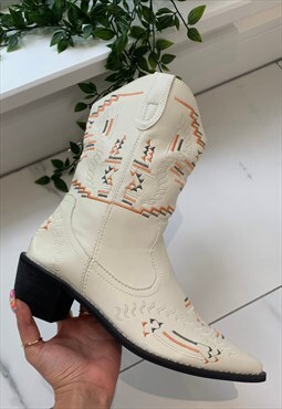 Cream Ankle Cowboy boots