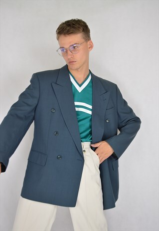 VINTAGE DARK BLUE OVERSIZE CLASSIC WOOL SUIT RAVE BLAZER