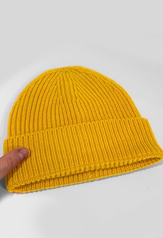 SKI TRAWLER KNITTED RIBBED BEANIE HAT - GOLD MUSTARD YELLOW