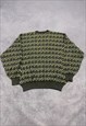 VINTAGE KNITTED JUMPER ABSTRACT PATTERNED GRANDAD SWEATER