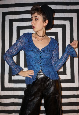 VINTAGE 80'S ELECTRIC BLUE LACE TOP