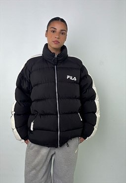 Black 90s FILA Puffer Jacket Coat