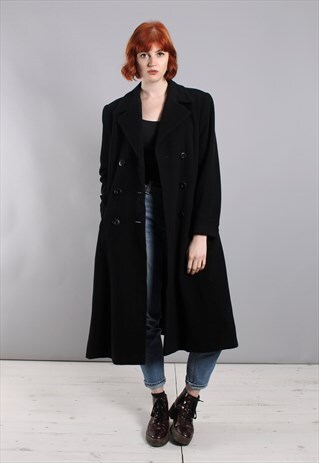 VINTAGE 80S BLACK CASHMERE LONG TAILORED COAT