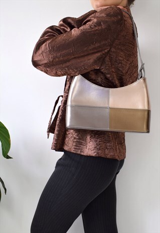 VINTAGE 90S METALLIC METAL BUCKLE BAGUETTE MINI SHOULDER BAG