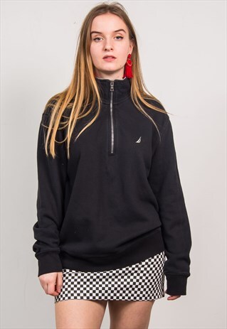 NAUTICA 90'S BLACK QUARTER ZIP SWEATSHIRT SWEATER