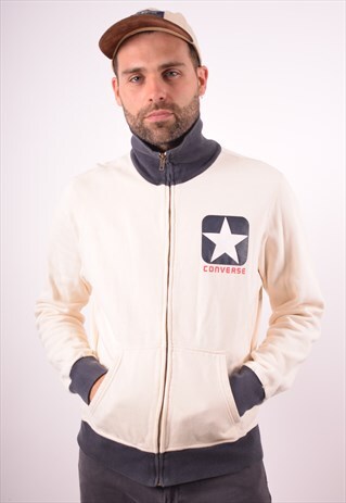 CONVERSE MENS VINTAGE TRACKSUIT TOP JACKET MEDIUM BEIGE 90S