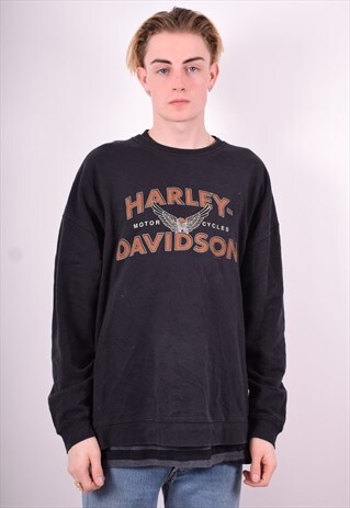 HARLEY-DAVIDSON MENS VINTAGE SWEATSHIRT JUMPER XL BLACK 90'S