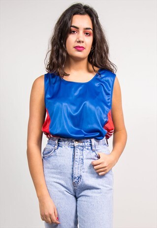 VINTAGE 90'S ADIDAS BLUE BASKETBALL JERSEY STYLE VEST TOP